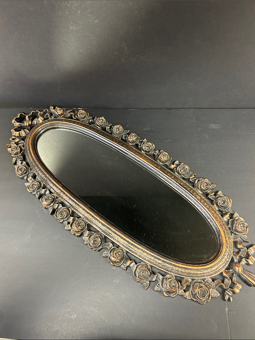 Vintage 1970’s copper look SYROCO  25 x10 rose mirror by Copper Craft Guild  USA